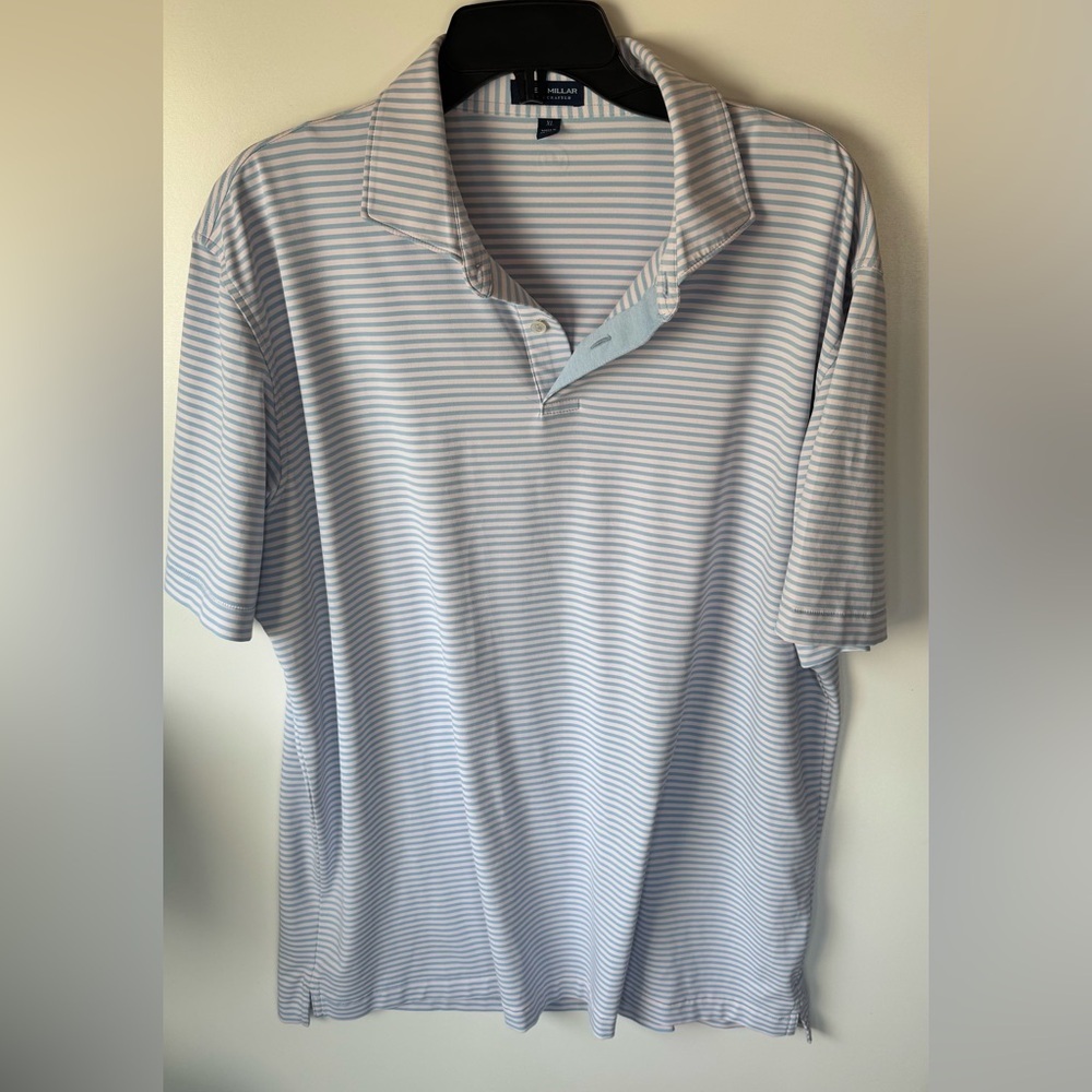 Peter Millar Crown Crafted Polo XL Blue White Stripe Performance Golf Shirt